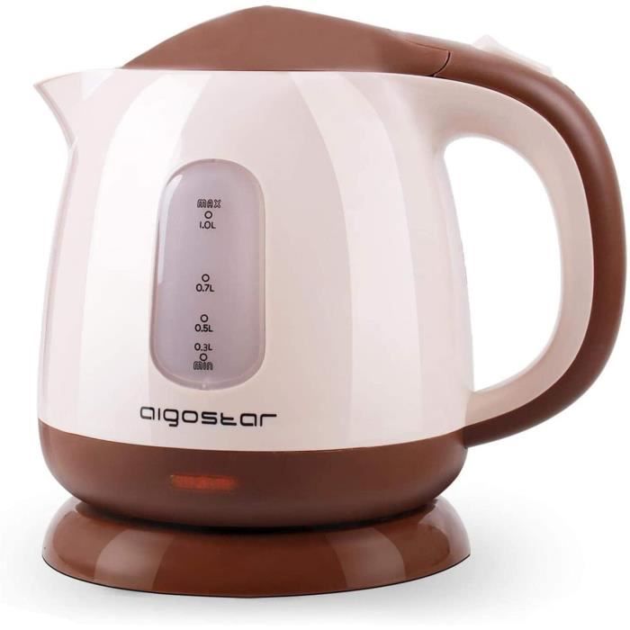 Aigostar Romeo 30HIP - Bouilloire électrique compacte d'une capacité de 1 litre, sans BPA et silencieuse. Couleur marron, puissance
