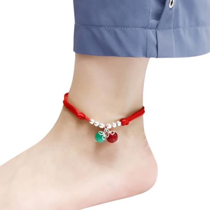 Bracelet de cheville fil rouge couleur argent perles Bracelet de pied chaîne chaîne Halhal chevillère sur la j JL12372