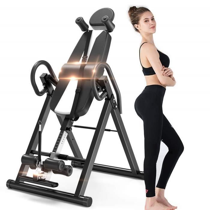 Table d'Inversion Noir Inversion 180°, Appareil Musculation Abdominale Dos Bras,Sport Bureau Support jusqu'à 150kg Taille Réglable