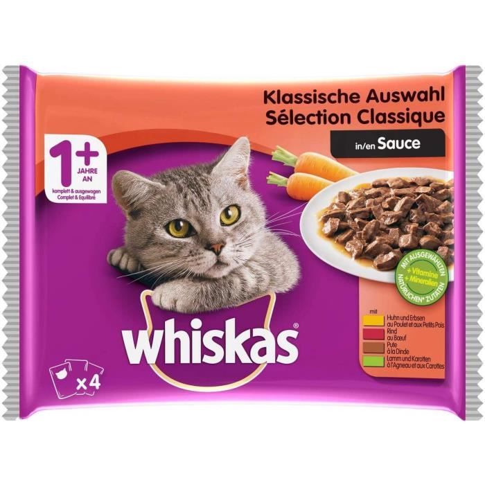 Nourriture pour chats Whiskas Sélection Classique en Sauce – Nourriture humide pour chat adulte – Alimentation complète 38602