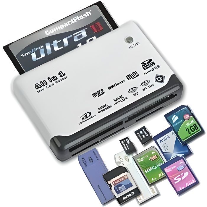 TRIXES Lecteur de cartes mémoires tout en un : USB 2.0 Mini SD, MMC Mobile, SDHC, M2, TF, XD, CF MC24812