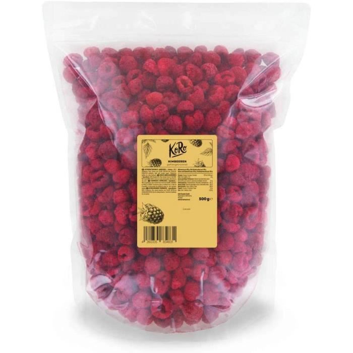 KoRo - Framboises lyophilisées 500 g - Fruits secs sans sucre sans gluten séchés délicatement alimentation végétale naturelle