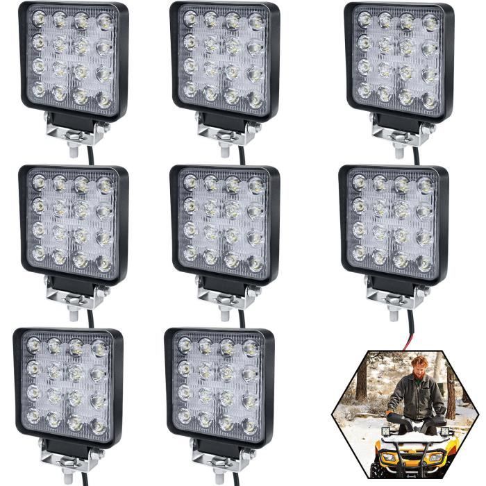 Aufun 8 X 48W Phare de Travail à led, Projecteur Carré 12V 24V Phares Longue Portee led IP67 Spot Flood Lumière