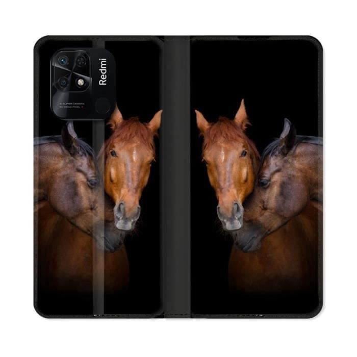 Housse cuir portefeuille Pour Xiaomi Redmi 10C Animal Cheval Marron taille unique