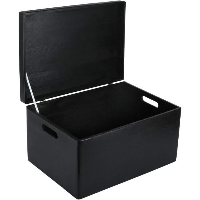 Creative Deco XXL Boite Rangement en Bois à Décorer Noir - 40 x 30 x 24 cm (+-- 1 cm) - avec Couvercle et Poignées