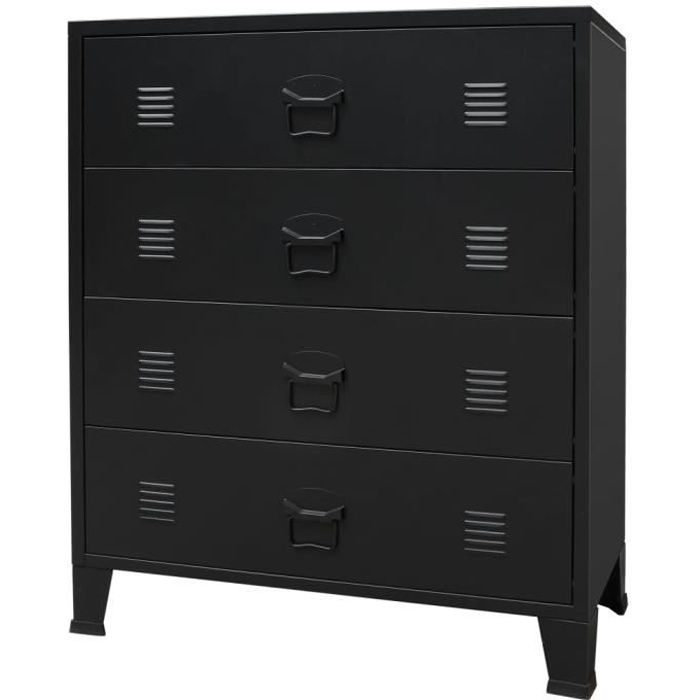 Commode à tiroirs Métal Style Industriel 78 x 40 x 93 cm Noir-TIPTOP-co