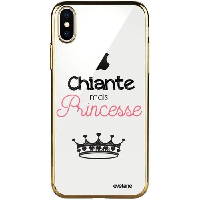 Coque pour iPhone X/ Xs bumper or Chiante mais princesse Ecriture Tendance et Design Evetane