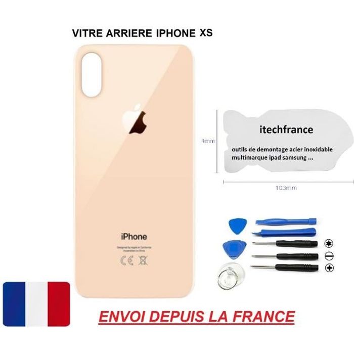 vitre arrière OR/ROSE IPHONE XS 5.8 qualité origine en verre, coque cache batterie double face Adhésifs et kit outils spatule.