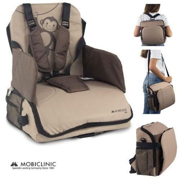 Portable Pliable Réhausseur Siège de Table Bébé Enfant Repas+5-Point Harnais pour bébé de 6 mois à 3 ans Beige Monkey Mobiclinic