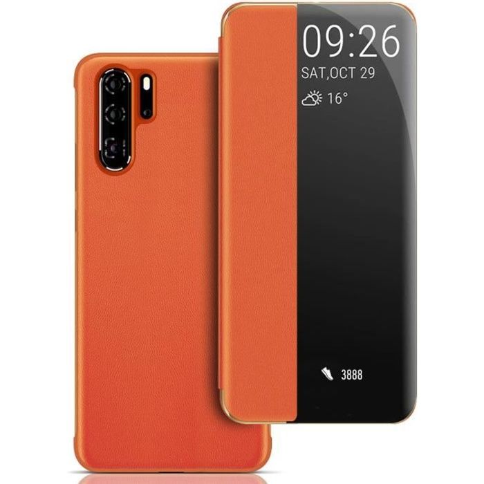 Coque Huawei P30 Pro, Avec Fonction Sommeil Intelligent/Réveillez Automatiquement,Bumper Étui Housse pour Huawei P30 Pro (Orange)