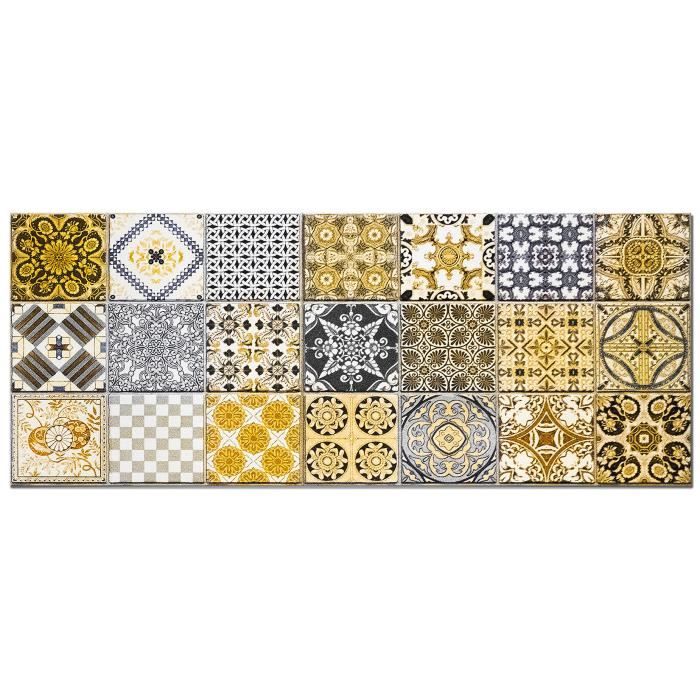 Panorama Crédence Adhésive Cuisine Hydraulique Jaune 60x200 cm - Crédence Adhésive pour Cuisine - Protege Mur Cuisine