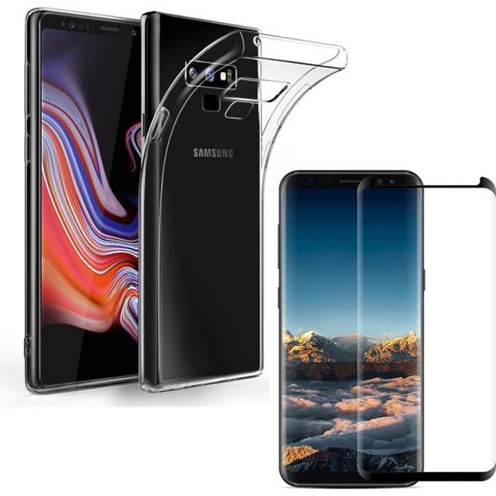 Coque Samsung Galaxy NOTE 9 - Silicone Transparent + Verre Trempé bord noir Film Protection Ecran [Phonillico®]