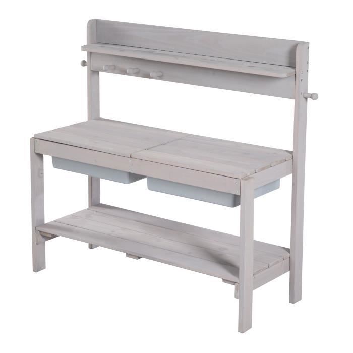 ROBA Table Sable et Eau avec 2 Bacs à Couvercle en Bois Massif - Gris