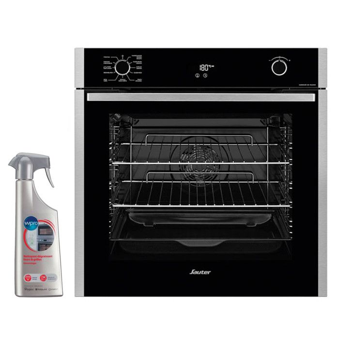 SAUTER Four pyrolyse encastrable inox 73L multifonction chaleur tournante porte froide 55 Inox