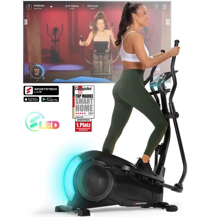 Système LED Sportstech pro Vélo elliptique CX700 | Vélo avec 12 programmes & 1 mode HRC | Vélo elliptique