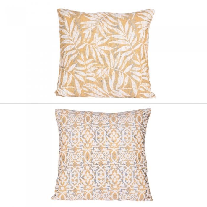 Coussin motifs jaune 45 x 45 cm (1 modèle aléatoire) - Table Passion Jaune