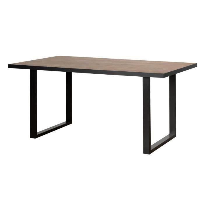 Table à manger - Décor chêne et noir et pieds métal - L 160 x P 90 x H 74,1 cm - SEWILL