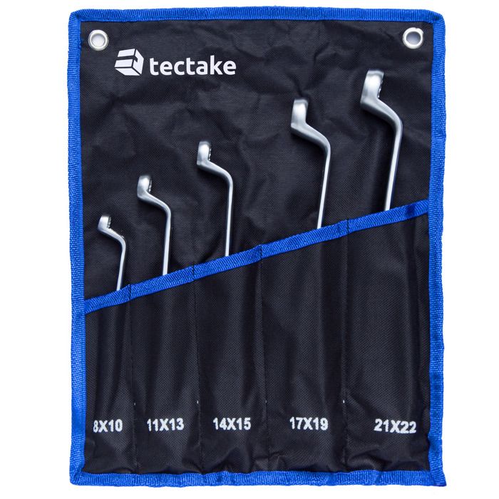 TECTAKE Set de 5 Clés Polygonales Doubles en Acier Chrome Vanadium + 1 Trousse de Rangement 37 cm x 27 cm