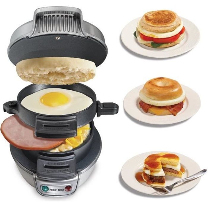 Appareil à Croque Monsieur Hamburger en 5 Minutes 600W Outil à Petit Déjeuner Gaufres