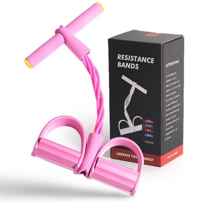 Corde de Tension Multifonctionnelle - Sit-Up Bodybuilding Expander, 4 Tube Jambe Exerciseur - Avec coffret cadeau(Rose)