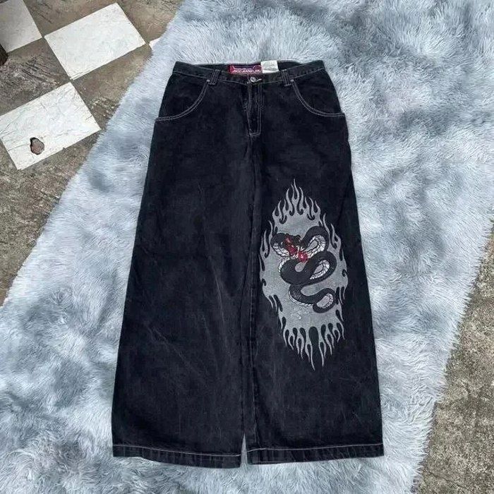 Short Jean JNCO Homme – Taille 38 X 12.5 – Style Baggy Années 2000 – Serpent Noir