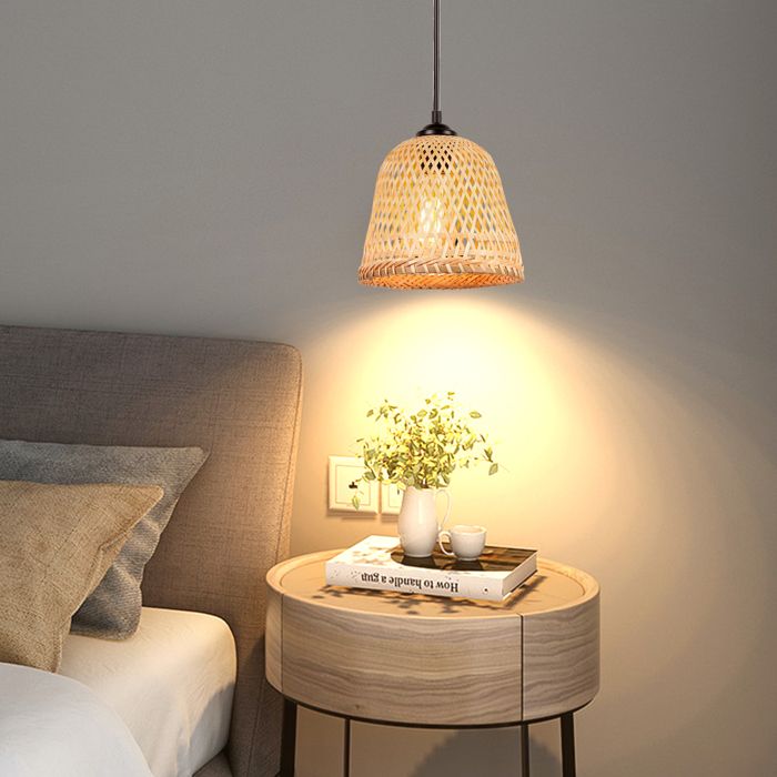 Suspension Luminaire en Bambou Naturel 20x18 cm TOKIUS Lustre en Rotin fait à la main Lampe Tissée E27 pour Salon Chambre Cafe Bar