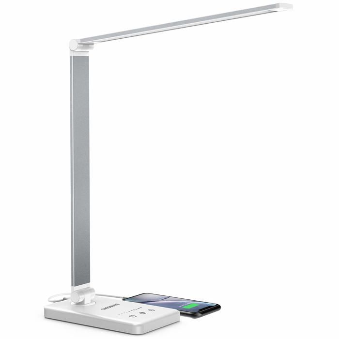 lampe de poserLampe de bureau LED contrôle tactile sangle de protection des yeux port USB – (argent)