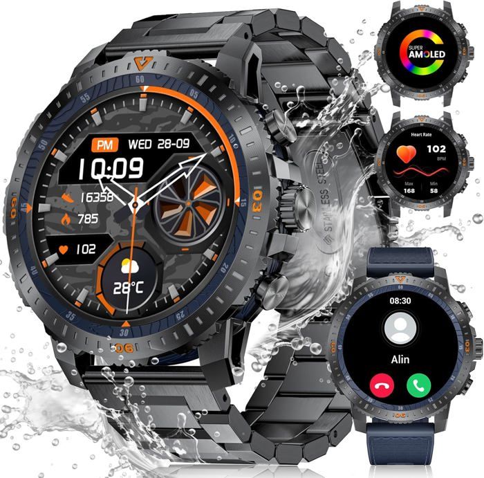 Montre Connectée Homme Femme Militaire Écran Amoled Rond 143 Appel