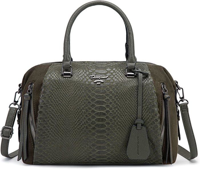 Sac à Main Bowling - David Jones - Sac Bandoulière Polochon Porté Epaule Cuir PU Serpent Suédine - Vert