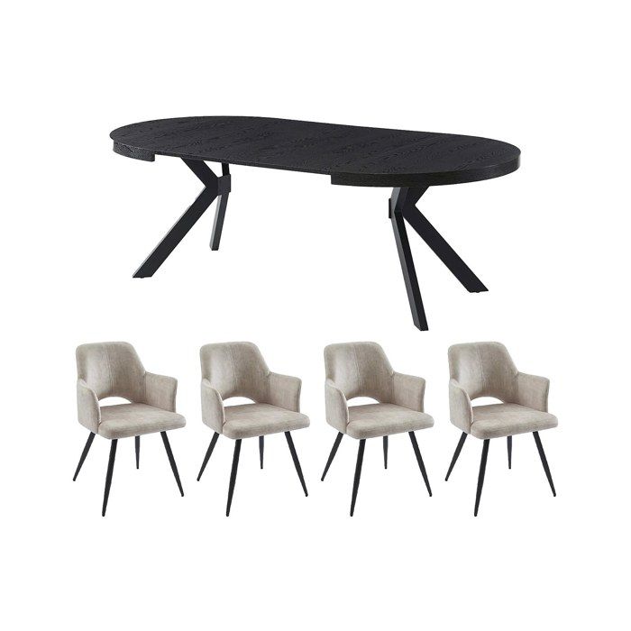 Ensemble table KOMONI + 4 chaises KADIJA - Noir et beige