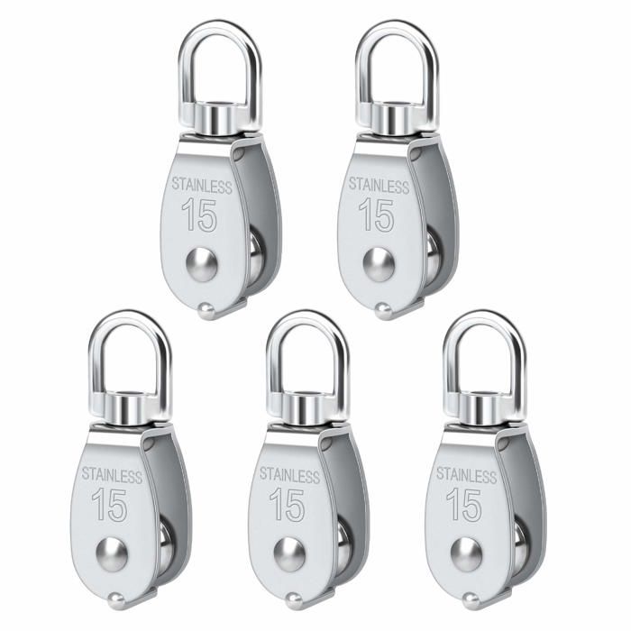 Poulies Acier Inoxydable Lot De 2 Poulies En Acier Inoxydable - Rainure 6 Mm, Capacité 80 Kg, Pour Corde à Linge, Portail, Voile