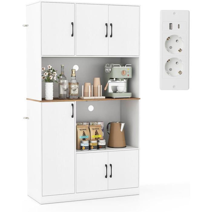 Buffet de Cuisine 180 CM avec Prise de Recharge COSTWAY avec Support Micro-ondes Station de Bar à Café Moderne en Bois Blanc Buffet de Cuisine 180 CM avec Prise de Recharge COSTWAY avec Support Micro-ondes Station de Bar à Café Moderne en Bois Blanc