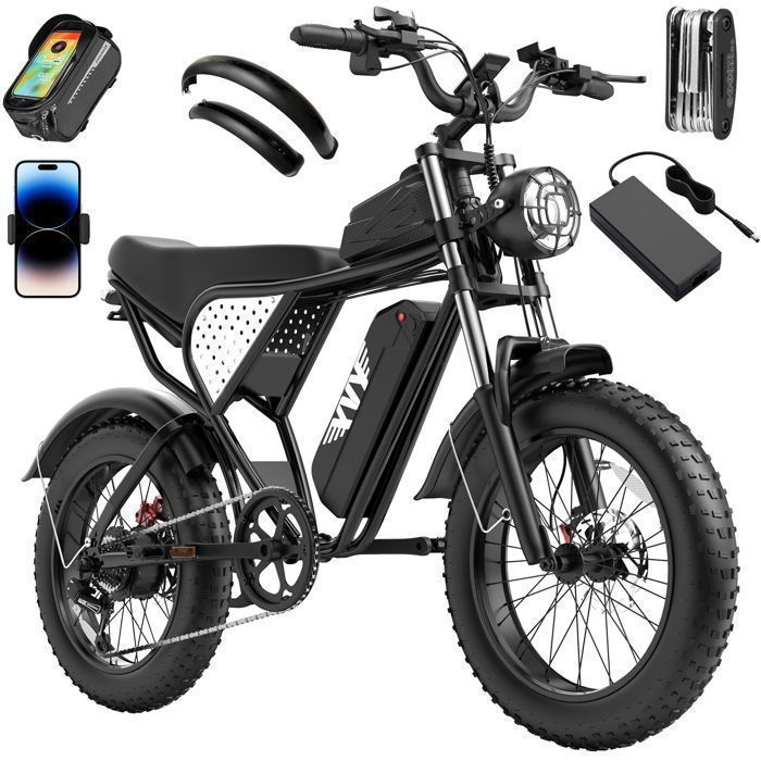 Vélo Électrique-20*4.0 pneus tout terrain-Moteur 1500W-Batterie Amovible 48V/20Ah-Autonomie 60-80km-Shimano 7 vitesses-Noir