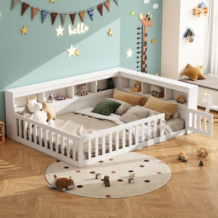 Lit enfant rembourré 140 x 190 cm avec port USB cadre de lit adulte avec sommier à lattes Lit Double avec rangement blanc