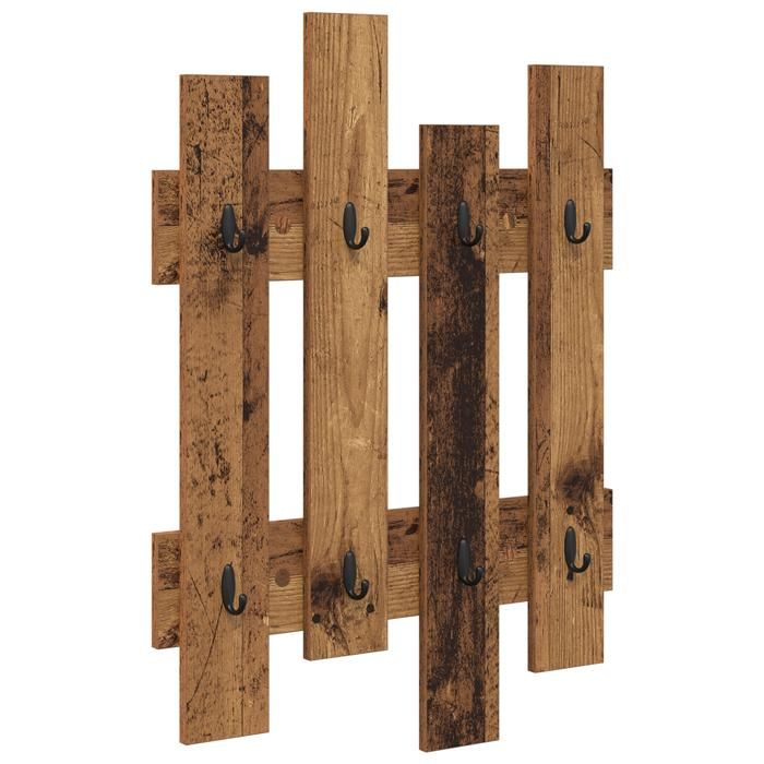 @FRENCH Porte-manteau Mural Étagère Suspendue Montage mural Bois ancien 60x3x82cm 8890015