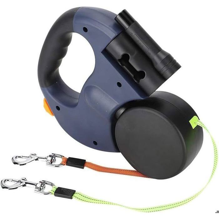 Laisse Double Rétractable - 3m - Résistante - Fil Réfléchissant - Jusquà 50 LB