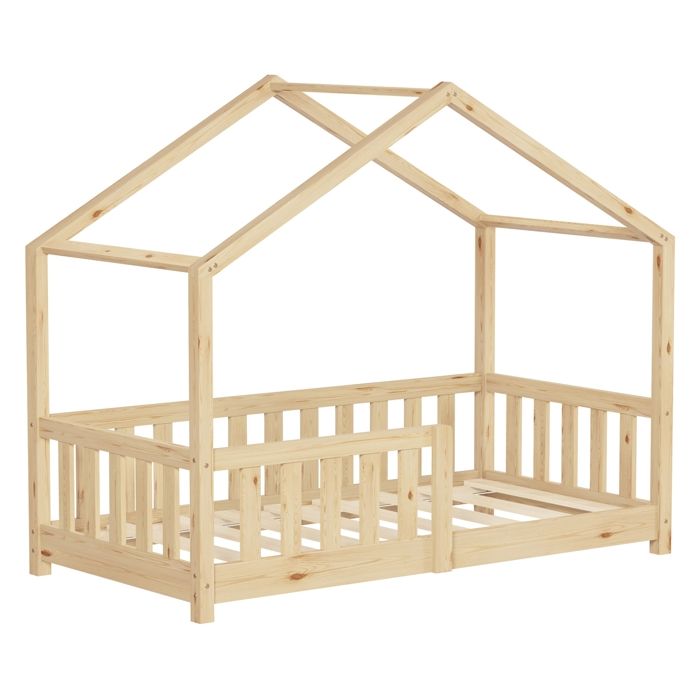 Lit cabane enfant ML-Design 70x140 cm naturel pin massif avec antichute sommier à lattes Montessori Lit cabane enfant ML-Design 70x140 cm naturel pin massif avec antichute sommier à lattes Montessori