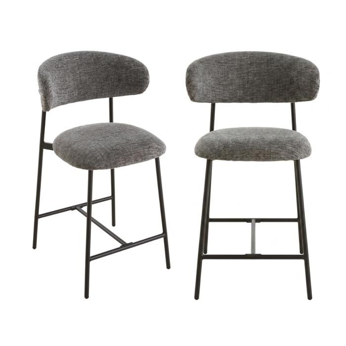 CALICOSY - Lot de 2 tabourets en tissu chiné et pieds en métal - DRACO - Gris CALICOSY - Lot de 2 tabourets en tissu chiné et pieds en métal - DRACO - Gris