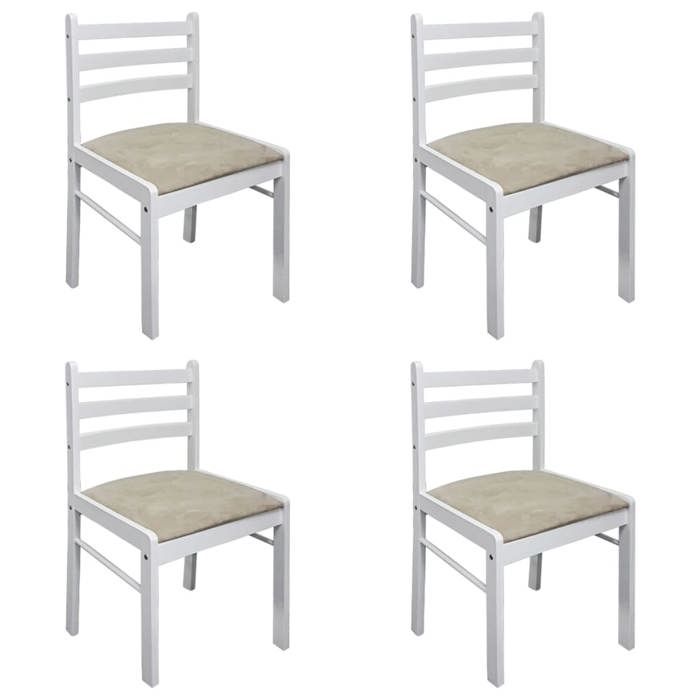 Chaises à manger en bois dhévéa - CLARENCE - Lot de 4 - Blanc - Velours - 44x45x81 cm - Siège 405x405 cm
