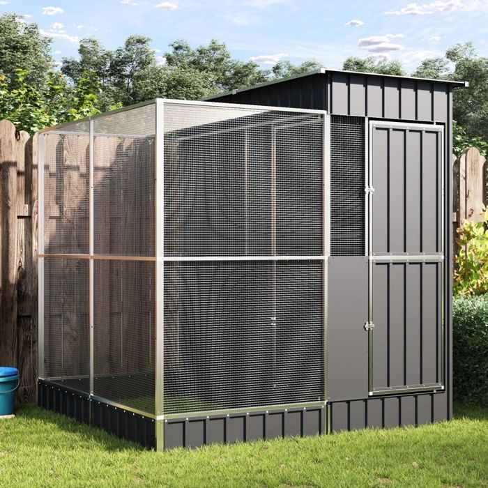 Volière avec extension - vidaXL - 209x203x216 cm - Argent - Acier galvanisé - Grille en acier - Porte verrouillable