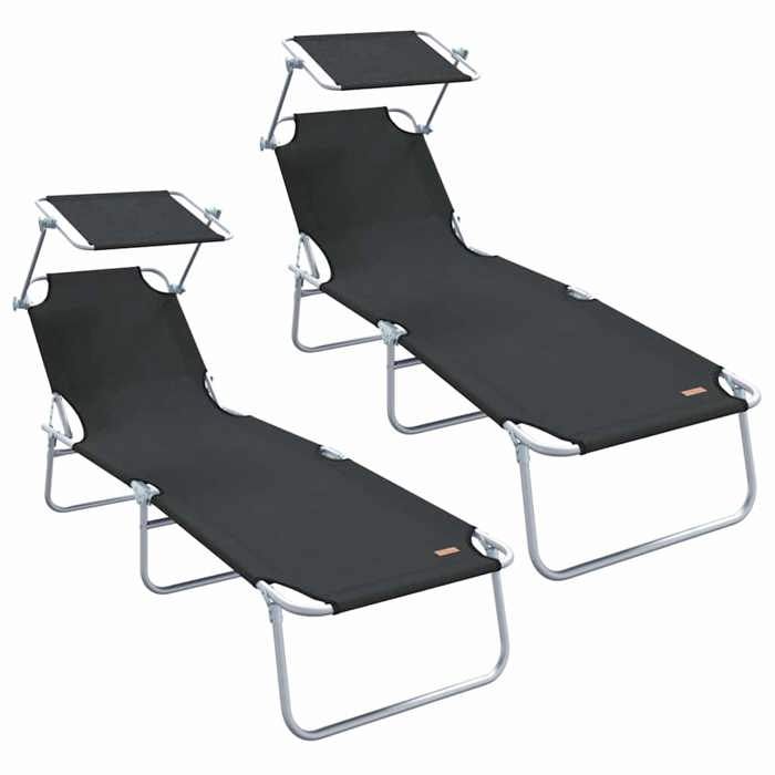 Bain de Soleil - CLARENCE® - Transat - Lot de 2 - RUIGNEUF - 2 PLACES - Noir 58 x 188 x 77cm Polyester 70415