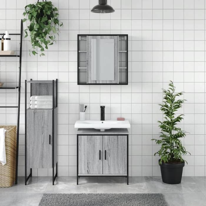 (TOP 2026)Ensemble darmoires de salle de bain - SWEETY - ARMOIRE WC/SALLE DE BAIN COMPLETE - 3 pcs - sonoma gris 60x16x60cm 863995