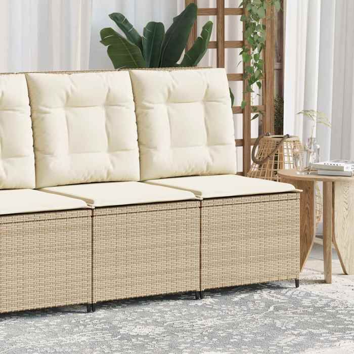 Beige Meuble de jardin - Canapé de jardin avec coussin Noir et blanc crème polyrotin C6458
