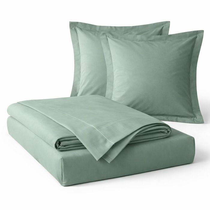 Parure de drap 4 Pièces en coton 57 fils 140 x 190 cm Tilleul – Drap-Housse Drap Plat et 2 Taies d’Oreiller