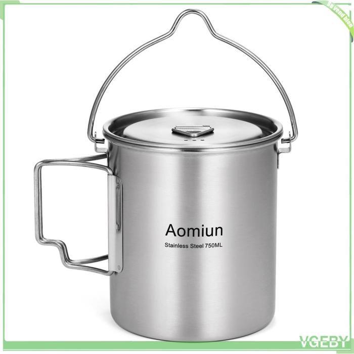 Tasse de camping - FAFEICY - tasse/pot - 750 ml - Acier inoxydable - Couvercle et poignée pliable