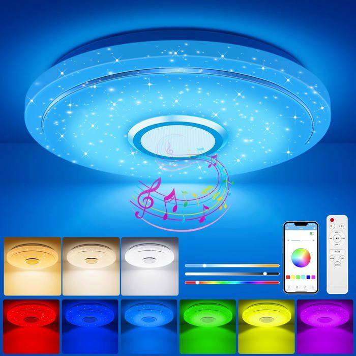 Plafonnier Led À Intensité Variable Éclairage De Plafond Rgb À Changement De Couleur Avec Télécommande Ciel Étoilé Pour Cham[AT172]