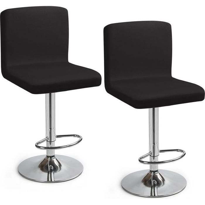2pcs Housses de Chaise de Bar Extensible - Universel avec Dossier Lot de 2 Housse Tabouret - Pub Cuisine Café - Noir