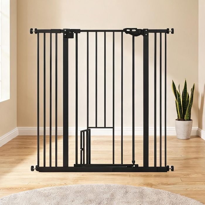 Barrière de sécurité pour animaux en acier noir avec porte extra-haute 1041 cm ouverture 74-101 cm fermeture automatique