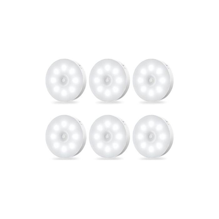 Lampes darmoire LED rechargeables avec capteur de mouvement – lot de 6 autocollantes lumière constante