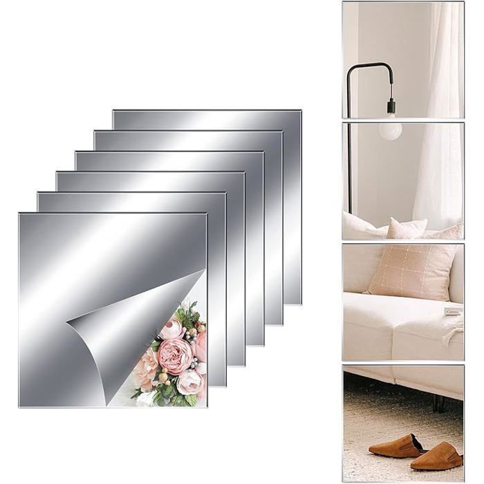 Lot de 6 miroirs muraux en acrylique pleine longueur - Auto-adhésifs-Pour maison entraînement salle de sport couloir - 20 x 20cm